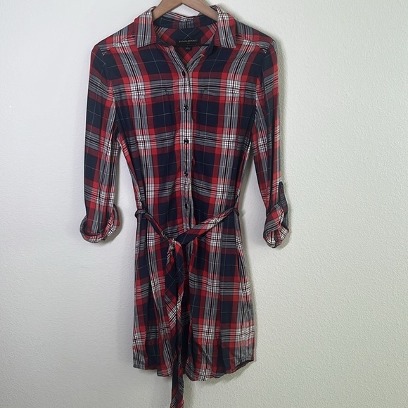 Banana Republic Plaid Shirt Dress Red Navy White Size 2 - Picture 3 of 8